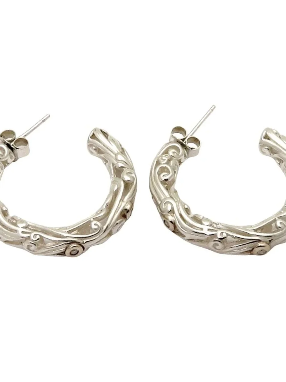 Vintage ATR 925 Sterling Silver & 14K Gold Diamond Filigree Hoop Earrings 10.3g